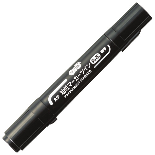 TANOSEE キャップ式油性マーカー ツイン 太字(丸芯)＋細字 黒 10本/セット（ご注文単位1セット）【直送品】