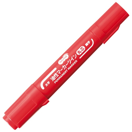 TANOSEE キャップ式油性マーカー ツイン 太字(丸芯)＋細字 赤 10本/セット（ご注文単位1セット）【直送品】