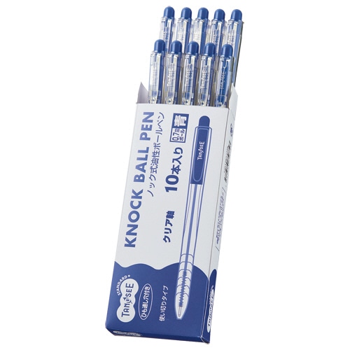TANOSEE ノック式油性ボールペン 0.7mm 青 (軸色：クリア) 10本/袋（ご注文単位1袋）【直送品】