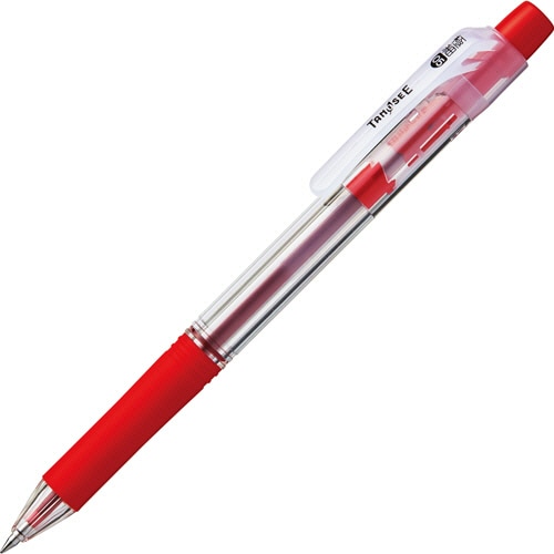 TANOSEE ノック式油性ボールペン ロング芯タイプ 0.5mm 赤 10本/セット（ご注文単位1セット）【直送品】