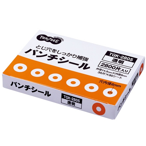 TANOSEE パンチシール 外径14.5mm 透明 業務用パック 2800片/袋（ご注文単位1袋）【直送品】