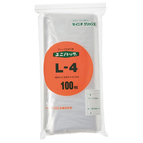 >セイニチ ユニパック チャック付 ポリエチレン ヨコ340×タテ480×厚み0.04mm L-4 100枚/袋(ご注文単位1袋)【直送品】