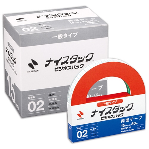ニチバン ナイスタック 再生紙両面テープ ビジネスパック 大巻 15mm×30m NWBP-15 5巻/袋(ご注文単位1袋)【直送品】