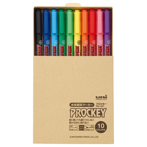 三菱鉛筆 水性マーカー プロッキー 細字丸芯+極細 簡易紙箱入 10色(各色1本) PM120TT10CN 1パック(ご注文単位1パック)【直送品】