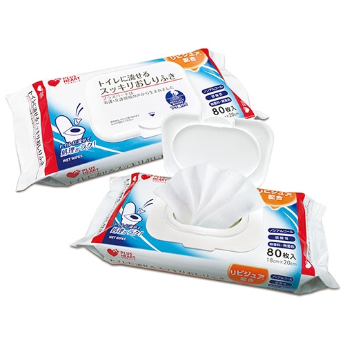 オオサキメディカル プラスハート トイレに流せるスッキリおしりふき 80枚/袋(ご注文単位1袋)【直送品】