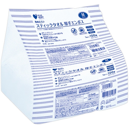 オオサキメディカル プラスハート スティックタオル 厚手エンボス M 個包装 400784 100本/袋（ご注文単位1袋）【直送品】