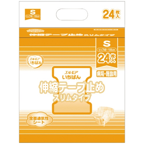 カミ商事 エルモア いちばん 伸縮テープ止め スリムタイプ 病院・施設用 S 24枚 4個/袋（ご注文単位1袋）【直送品】