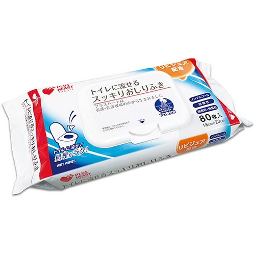 オオサキメディカル プラスハート トイレに流せるスッキリおしりふき 80枚 24個/袋（ご注文単位1袋）【直送品】