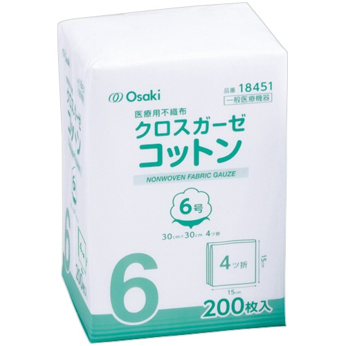 オオサキメディカル クロスガーゼコットン 6号 30×30cm 4ツ折 380499 200枚/袋(ご注文単位1袋)【直送品】