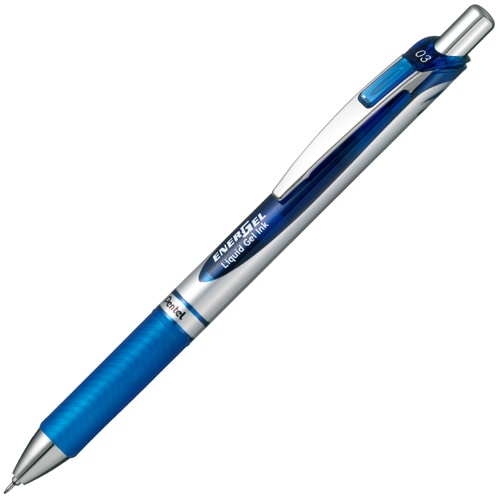 ぺんてる　ゲルインクボールペン　ノック式エナージェル　0.3mm　青　（軸色：シルバー）　BLN73-C　1本（ご注文単位1本）【直送品】