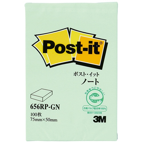 3M ポスト・イット ノート 再生紙 75×50mm グリーン 656RP-GN 1冊（ご注文単位1冊）【直送品】