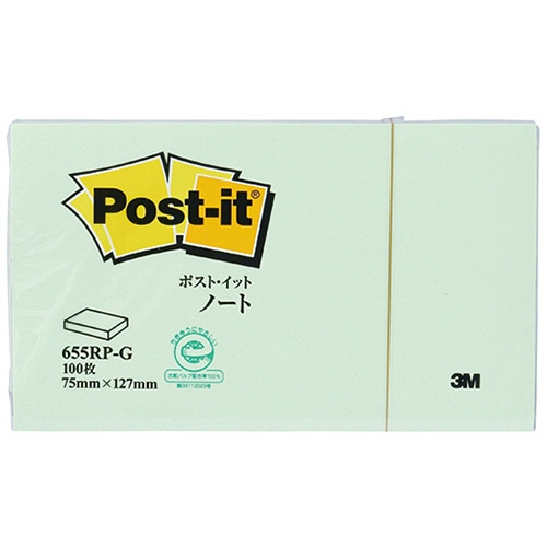 3M ポスト・イット ノート 再生紙スタンダードカラー 75×127mm グリーン 655RP-G 1冊（ご注文単位1冊）【直送品】