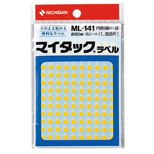 ニチバン　マイタック　カラーラベル　円型　直径5mm　黄　ML-1412　1パック（1950片：130片×15シート）（ご注文単位1パック）【直送品】
