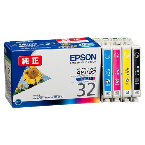 エプソン インクカートリッジ 4色パック IC4CL32 1箱（4個：各色1個）（ご注文単位1箱）【直送品】