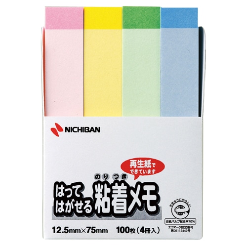 ニチバン　ポイントメモ　再生紙　12.5×75mm　パステルライン4色　F-3KP　1パック（4冊）（ご注文単位1パック）【直送品】