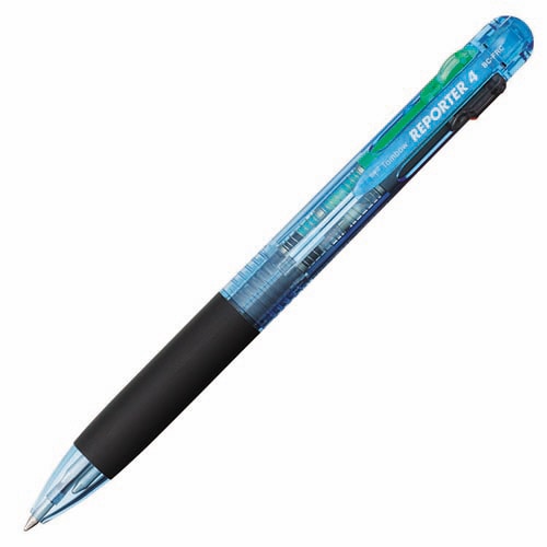 トンボ鉛筆 4色油性ボールペン リポーター4 0.7mm (軸色 透明ブルー) BC-FRC40 1本(ご注文単位1本)【直送品】
