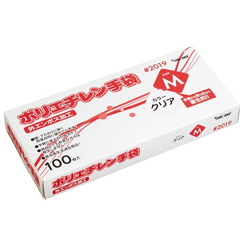 川西工業 ポリエチレン手袋 #2019 外エンボス クリア M 100枚/箱（ご注文単位1箱）【直送品】