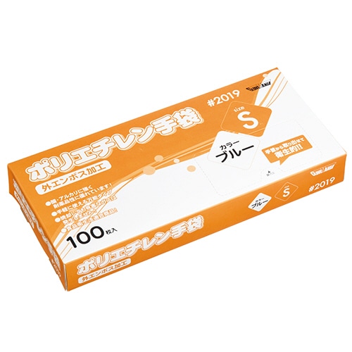 川西工業 ポリエチレン手袋 #2019 外エンボス ブルー S 100枚/箱（ご注文単位1箱）【直送品】