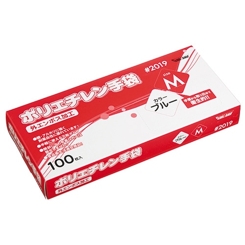 川西工業 ポリエチレン手袋 #2019 外エンボス ブルー M 100枚/箱（ご注文単位1箱）【直送品】