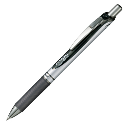 ぺんてる　ゲルインクボールペン　ノック式エナージェル　0.7mm　黒　（軸色　シルバー）　BL77-A　1本（ご注文単位1本）【直送品】