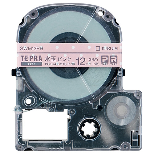 キングジム テプラ PRO テープカートリッジ 模様ラベル 12mm 水玉ピンク/グレー文字 SWM12PH 1個(ご注文単位1個)【直送品】