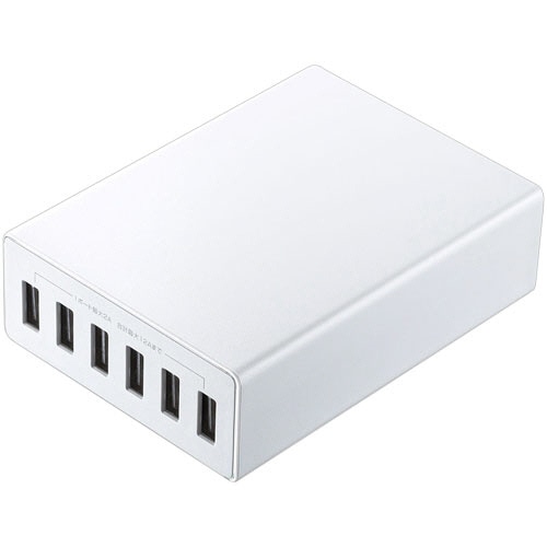サンワサプライ USB充電器 6ポート 合計12A ホワイト ACA-IP67W 1個(ご注文単位1個)【直送品】