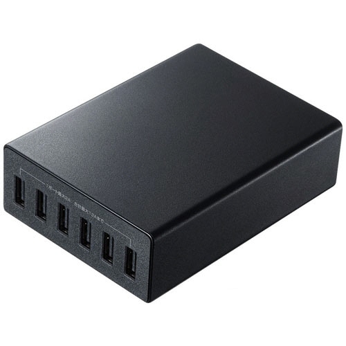 サンワサプライ USB充電器 6ポート 合計12A ブラック(RoHS指令10準拠) ACA-IP67BK 1個(ご注文単位1個)【直送品】
