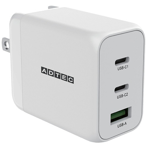 アドテック　PowerDelivery対応　AC充電器　65W　ホワイト　Type-C×2／Type-A×1　APD-V065AC2-WH　1個（ご注文単位1個）【直送品】