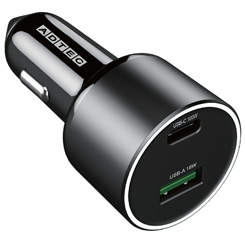 アドテック　PowerDelivery対応　シガーソケットタイプ充電器　100W　Type-C×1／Type-A×1　ACPD-V100AC　1個（ご注文単位1個）【直送品】