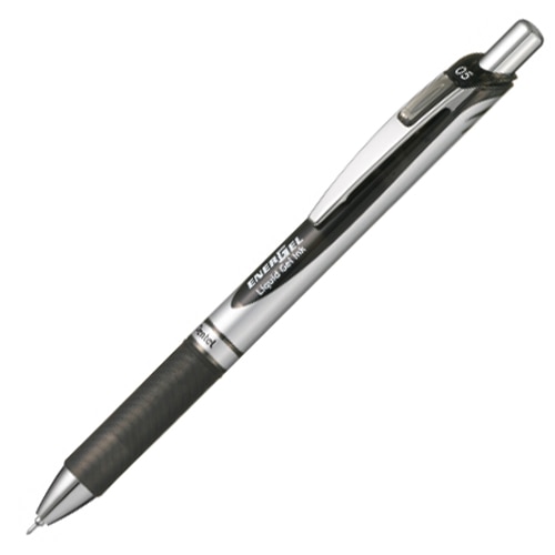 ぺんてる ゲルインクボールペン ノック式エナージェル 0.5mm 黒 (軸色 シルバー) BLN75Z-A 1本(ご注文単位1本)【直送品】