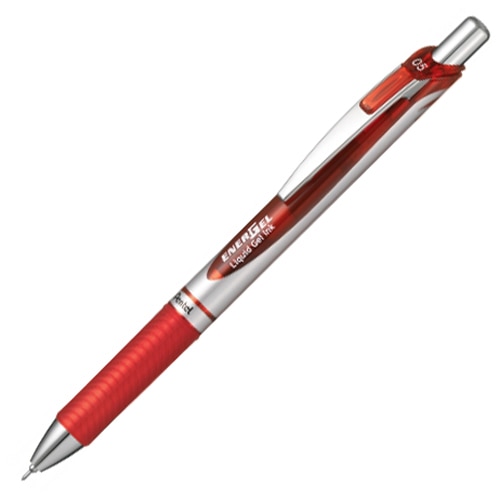 ぺんてる ゲルインクボールペン ノック式エナージェル 0.5mm 赤 (軸色 シルバー) BLN75Z-B 1本(ご注文単位1本)【直送品】