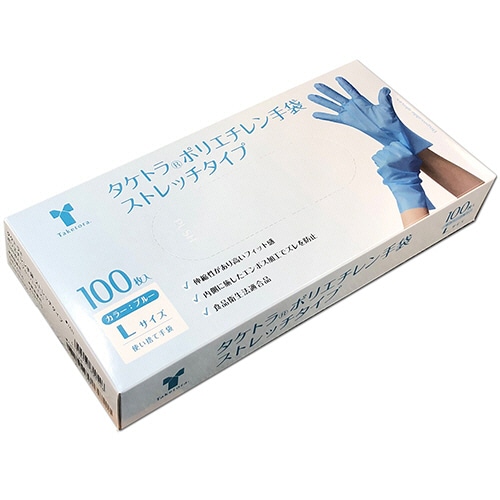 竹虎　タケトラ　ポリエチレン手袋　ストレッチタイプ　パウダーフリー　ブルー　L　1箱（100枚）（ご注文単位1箱）【直送品】