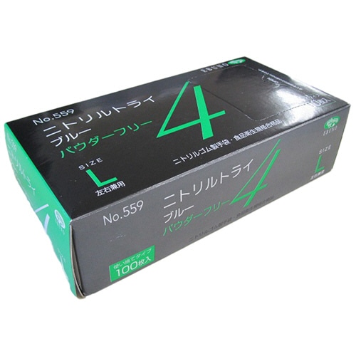 エブノ ニトリルトライ4 ブルー パウダーフリー L No-559 100枚/箱(ご注文単位1箱)【直送品】