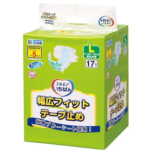 カミ商事 エルモア いちばん 幅広フィットテープ止め L 1パック(17枚)(ご注文単位1パック)【直送品】