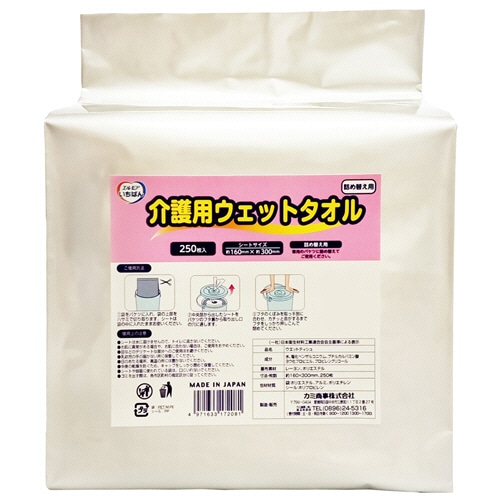 カミ商事 エルモア いちばん 介護用ウェットタオル バケツタイプ詰替用 1パック(250枚)(ご注文単位1パック)【直送品】