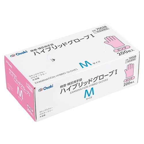 オオサキメディカル　オオサキ　ハイブリッドグローブI　ピンク　M　70028　1箱（200枚）（ご注文単位1箱）【直送品】