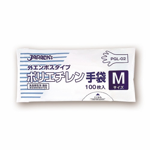 ジャパックス　外エンボスタイプ　LDポリエチレン手袋　M　PGL-02　1セット（1000枚：100枚×10パック）（ご注文単位1セット）【直送品】
