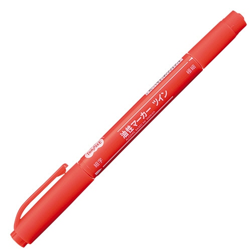 TANOSEE　キャップ式油性マーカー　ツイン　細字＋極細　赤　1セット（50本）（ご注文単位1セット）【直送品】