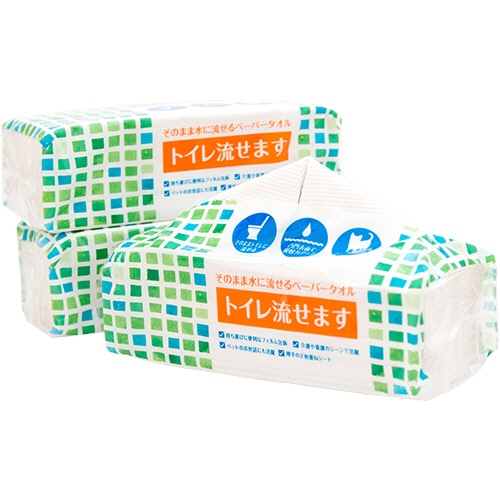 マスコー製紙 そのまま水に流せるペーパータオル トイレ流せます 200枚(100組) 1セット(48個:3個×16パック)(ご注文単位1セット)【直送品】