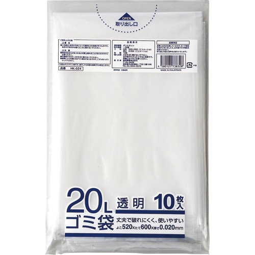 クラフトマン　業務用透明　メタロセン配合厚手ゴミ袋　20L　HK-024　1セット（600枚：10枚×60パック）（ご注文単位1セット）【直送品】