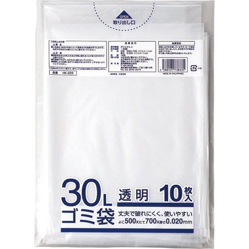 クラフトマン　業務用透明　メタロセン配合厚手ゴミ袋　30L　HK-025　1セット（600枚：10枚×60パック）（ご注文単位1セット）【直送品】