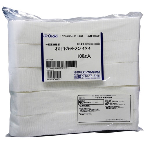 オオサキメディカル　オオサキカットメン　4×4cm　100g　30572　1セット（10パック）（ご注文単位1セット）【直送品】