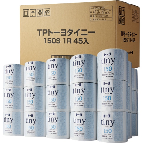 トーヨ タイニー業務用 個包装 シングル 芯なし 150m 1セット(135ロール:45ロール×3ケース)(ご注文単位1セット)【直送品】