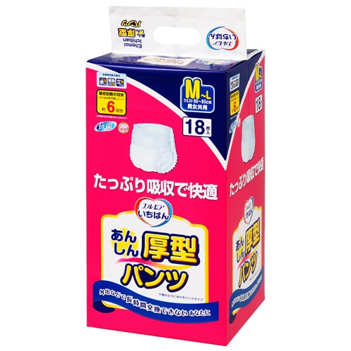 カミ商事 エルモア いちばん あんしん厚型パンツ M~L 1セット(72枚:18枚×4パック)(ご注文単位1セット)【直送品】