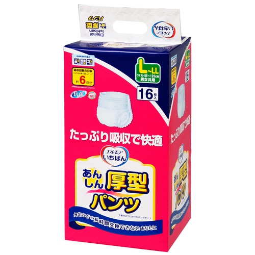 カミ商事 エルモア いちばん あんしん厚型パンツ L~LL 1セット(64枚:16枚×4パック)(ご注文単位1セット)【直送品】