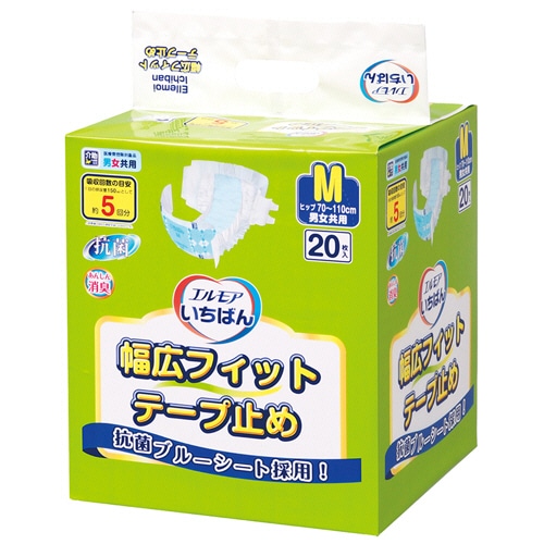 カミ商事 エルモア いちばん 幅広フィットテープ止め M 1セット(80枚:20枚×4パック)(ご注文単位1セット)【直送品】