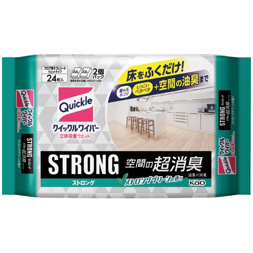 花王 クイックルワイパー 立体吸着ウエットシート ストロング 空間の超消臭 24枚/パック(ご注文単位1パック)【直送品】