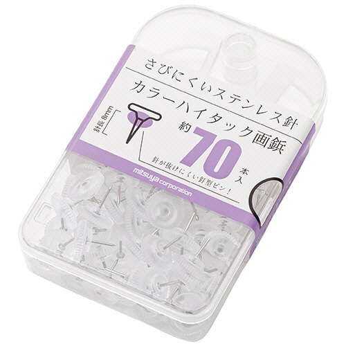 ミツヤ カラーハイタック画鋲 透明 BX2-CHTTM 1ケース(70本)/ケース(ご注文単位1ケース)【直送品】
