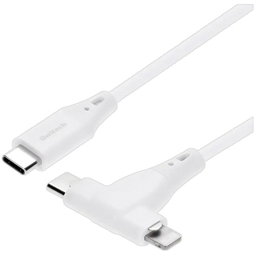 オウルテック 超やわらかでからまりにくい 2in1ケーブル PD60W対応 1.0m ホワイト OWL-CBSCLC10-WH 1本/個(ご注文単位1個)【直送品】