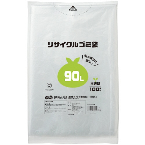 TANOSEE 再生材入りゴミ袋 高密度タイプ 半透明 90L 1セット(500枚:100枚×5パック)/セット（ご注文単位1セット）【直送品】